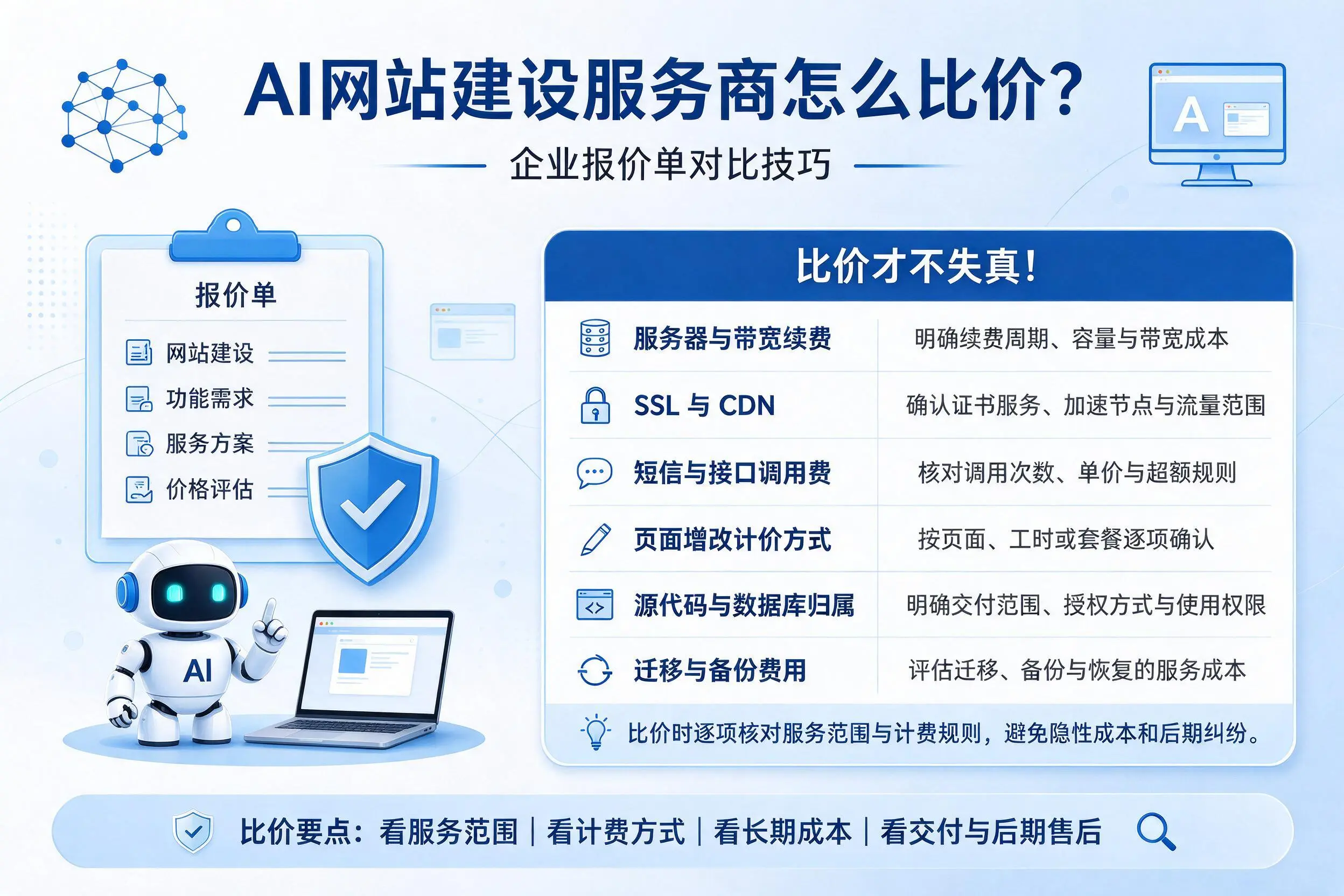 AI网站建设服务商怎么比价？重庆城区企业报价单对比技巧